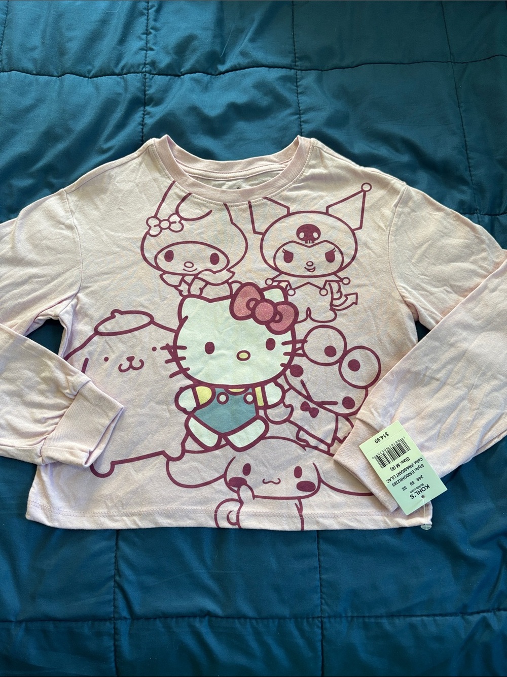 Hello Kitty Light Pink Long Sleeve Tee with Character Print girls M